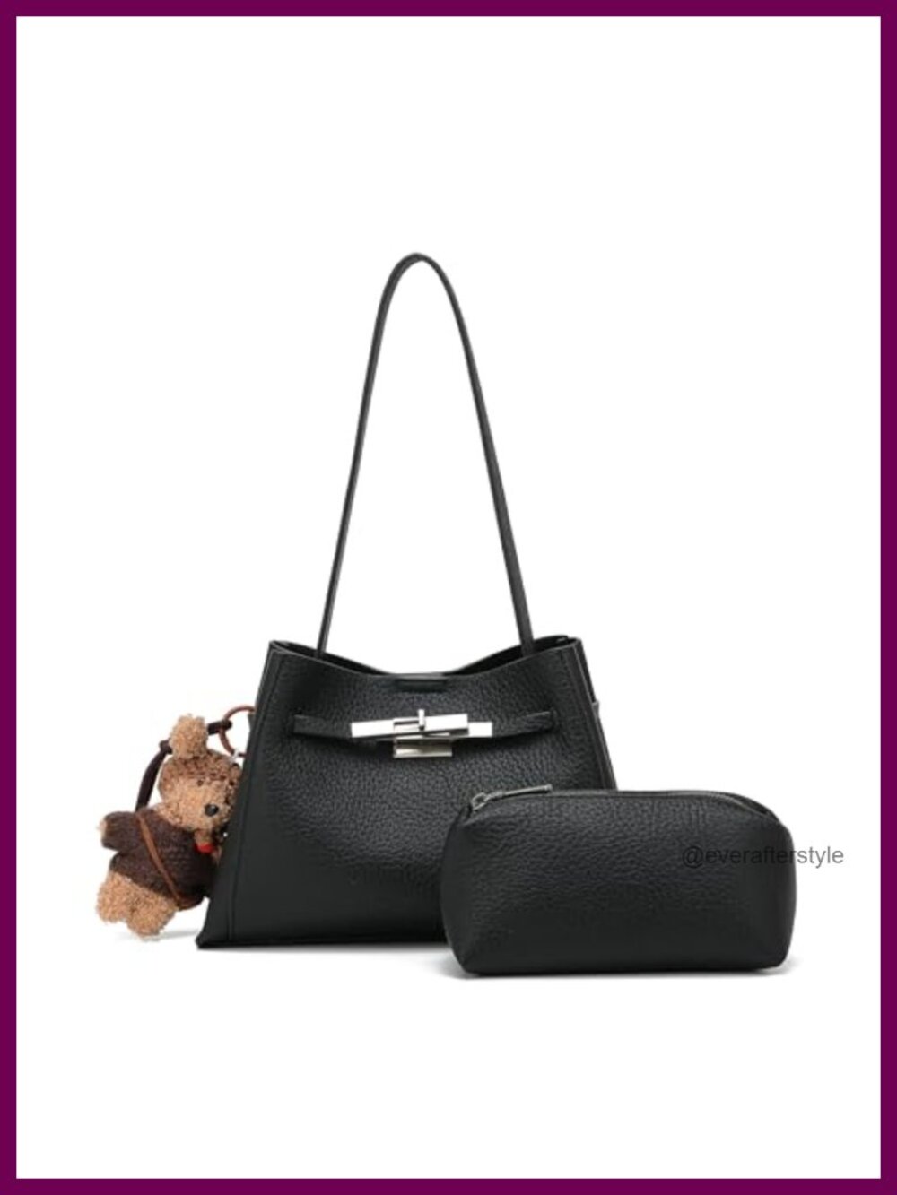 Pebbled Faux Leather Top Handle Purse with Pouch, Shoulder Handbag